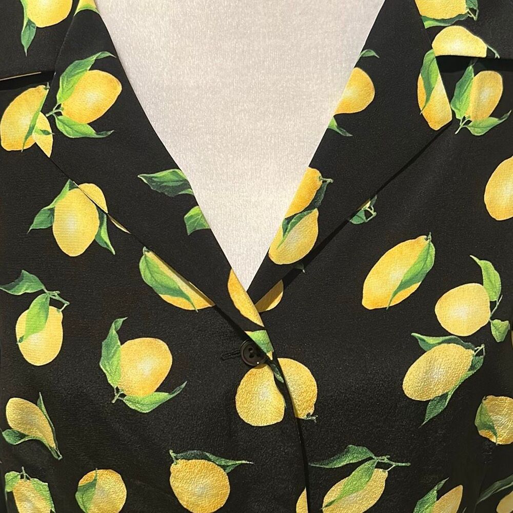 Michael Kors Collection Sz 10 Lemon Print Button Blouse Silk Italian Euro Summer - Picture 6 of 9